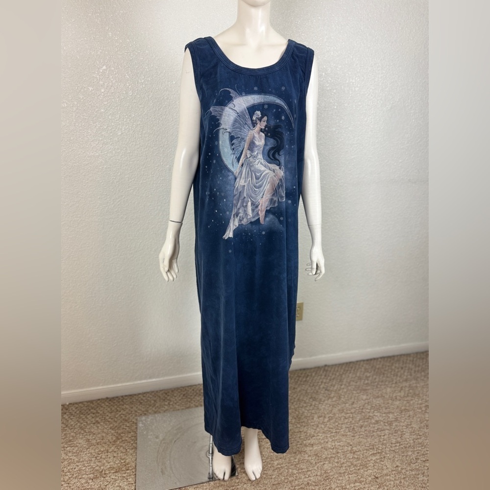The Mountain Vintage Fairy Moon Blue Tie Dyed Crew Neck Shirt Size 2XL J-22